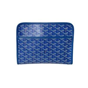 GOYARD Jouvance Pouch Clutch Bag Blue Leather Herringbone